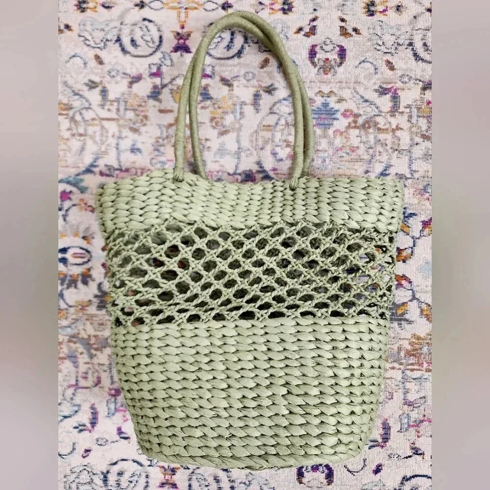 Wicker Beach Oversized Bag Sage Green Lightweight Summer Tote